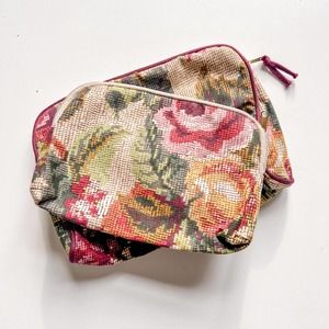 Vintage Set of Two Floral Makeup Toiletry Bags